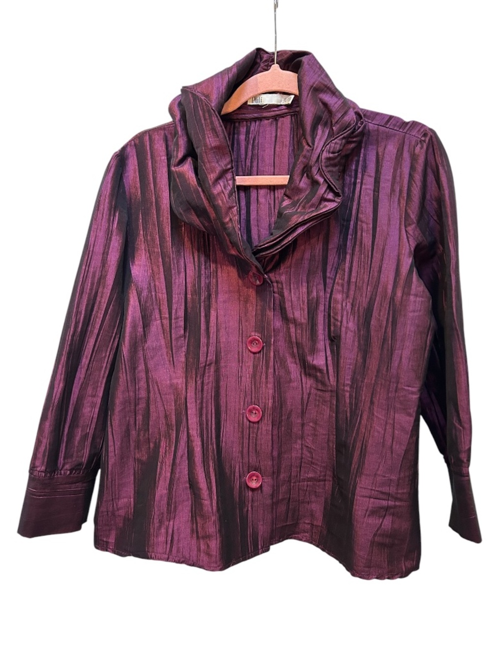 Puli vintage purple iridescent pleated jacket 8 38 ruffle collar